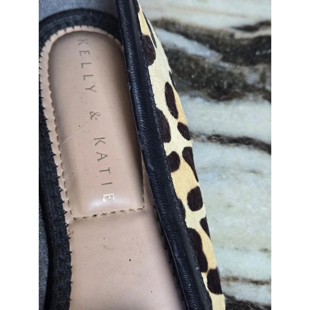 Kelly & Katie Womens Leopard Calf Hair Pointed Toe Loafers Flats Tan Black 6M‎